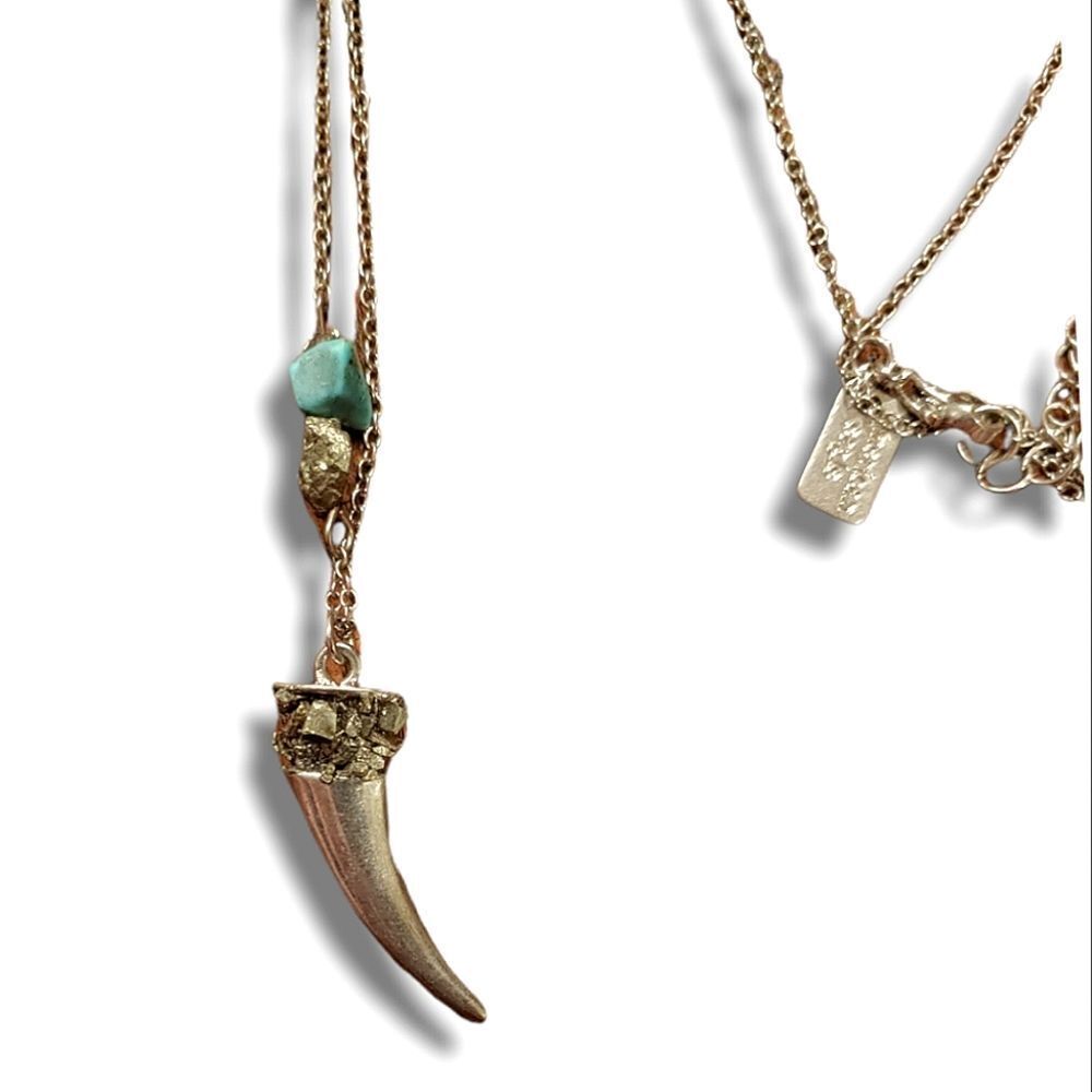 Bear Tooth and Turquoise Pendant Necklace
